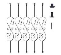 VEVOR Balaustres de Metal para Escaleras Barras Decorativas de Barandilla de 1122 mm de Acero Galvanizado 5 Balaustres de S con Zapatas y Tornillos para Barandilla de Escalera de Caracol Hueco, Negro