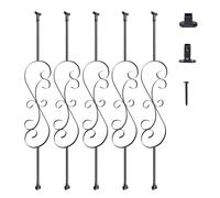 VEVOR Balaustres de Metal para Escaleras Barras Decorativas de Barandilla de 1122 mm de Acero Galvanizado 5 Balaustres de S con Zapatas y Tornillos para Barandilla de Escalera de Caracol Hueco, Negro