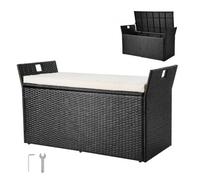 VEVOR Banco de Almacenamiento de Ratán Sintético Baúl de 125 x 55 x 70 cm con Cojín y Asas Laterales Asiento Cómodo para 2 Personas Soporta hasta 362,9 kg para Exterior, Jardín, Balcón, Patio