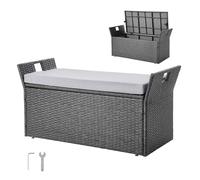 VEVOR Banco de Almacenamiento de Ratán Sintético Baúl de Terraza 104 x 45 x 52 cm con Cojín y Asas Laterales Asiento Cómodo para 2 Personas Soporta hasta 181 kg para Exterior, Jardín, Balcón, Gris