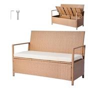 VEVOR Banco de Almacenamiento de Ratán Sintético Baúl de Terraza 121 x 59 x 81,5 cm con Cojín y Asas Laterales Asiento Cómodo para 2 Personas Soporta hasta 120 kg para Exterior, Jardín, Balcón, Beige