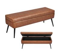 VEVOR Banco de Cuero con Almacenaje, Banco Tapizado de Cuero Sintético de 355 x 1015 x 450 mm con Almacenaje y Patas de Metal, Cojín de Espuma, Sala de Estar, Comedor y Pasillo, Marrón