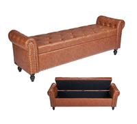 VEVOR Banco de Cuero 460x1660x560 mm con Almacenaje y Brazos Enrollados, Marrón
