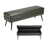 VEVOR Banco de Cuero con Almacenaje, Banco Tapizado de Cuero Sintético de 400 x 1200 x 450 mm con Almacenaje y Patas de Metal, Cojín de Espuma, para Sala de Estar, Comedor y Pasillo, Verde