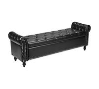 VEVOR Banco de Cuero con Botones, Banco Tapizado de Cuero Sintético 460 x 1660 x 560 mm con Almacenaje, Brazos Enrollados y Patas de Madera Maciza, Cojín de Espuma, para Sala de Estar, Negro