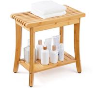 VEVOR Banco de Ducha de bambú, Silla de Ducha Impermeable de 19 Pulgadas con Estante de Almacenamiento, Almohadillas Antideslizantes, Capacidad de Carga de 330 Libras, Asiento de Silla de Ducha, para