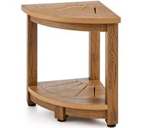 VEVOR Banco de Ducha de Esquina con Estante de Almacenamiento, 325 × 325 × 430 mm, Poliestireno de Grano de Madera Sintética, Resistente al Agua, Taburete de Ducha de Esquina para Baño, Sala de Estar