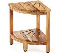 VEVOR Banco de Ducha Interior y Exterior para Baño Esquinero de Teca con Estante de Almacenamiento, 305 × 305 × 430 mm, 100% Madera de Teca, Banco de Ducha Esquinero para Playa, Resistente al Moho
