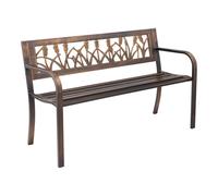 VEVOR Banco de Jardín de Metal 127 cm con Estructura de Acero al Carbono, Respaldo de PVC con Estampado Floral, Reposabrazos, Banco para Exterior, Ideal para Patio, Parque, Color Bronce Antiguo