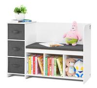 VEVOR Banco de Lectura para Niños Estantería para Libros con Cojín de Asiento Desmontable Banco Organizador de Almacenamiento de 6 Compartimentos con 3 Cajones para Sala de Juegos, Dormitorio, Blanco