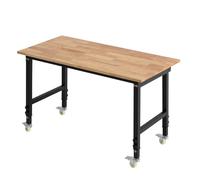 VEVOR Banco de Trabajo 122 x 60 cm, Mesa de Taller Altura Ajustable de 8 Niveles de 72,5-107,5 cm, Carga de 680 kg, Mesa de Madera Marco de Metal con Ruedas para Oficina, Garaje, Taller, Hogar