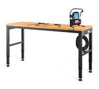 VEVOR Banco de Trabajo 1220x508 mm Mesa de Taller Altura Ajustable 719-968 mm Carga de 900kg con Toma de Corriente Mesa de Madera Marco de Metal Almohadillas para los Pies para Oficina, Garaje
