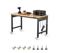 VEVOR Banco de Trabajo Ajustable 1220x610x711-1003 mm de Almacenamiento, Toma de Corriente, Ruedas, Tablero Perforado y Tablero de Madera de Roble Carga de 907,2 kg para Garaje, Taller, Carpintería