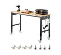 VEVOR Banco de Trabajo Ajustable 1524x559x711-1030 mm de Almacenamiento, Toma de Corriente, Ruedas, Tablero Perforado y Tablero de Madera de Roble Carga de 907,2 kg para Garaje, Taller, Carpintería