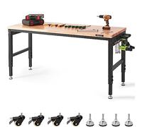 VEVOR Banco de trabajo ajustable, 72 pulgadas de largo x 25 pulgadas de ancho, mesa de trabajo de garaje con ruedas universales, altura de 28-39.5 pulgadas y capacidad de carga de 3000 libras, con