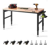 VEVOR Banco de Trabajo Ajustable con Enchufe y Ruedas, 1524 x 559 x 711-1003 mm