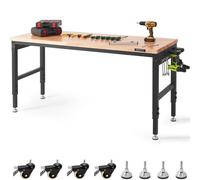 VEVOR Banco de Trabajo Ajustable con Enchufe y Ruedas, 1829 x 635 x 711-1003 mm
