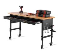 VEVOR Banco de trabajo ajustable de 60",capacidad de carga de 1500 lb,banco de trabajo con cajón de almacenamiento,toma de corriente,ruedas y tablero perforado,para garaje,taller,oficina y hogar