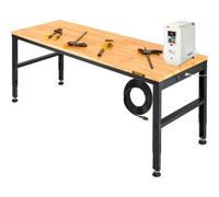 VEVOR Banco de Trabajo Ajustable Mesa de Trabajo de Garaje 1550x510 mm Alturas 688-910 mm Carga de 900 kg con Tomas de Corriente Estructura de Metal y Almohadillas para los Pies, para Taller