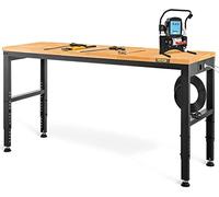 VEVOR Banco de Trabajo de Altura Ajustable 72-97 cm Banco para Taller Escritorio de Tablón de Roble 135 x 46 cm Marco de Acero Mesa de Trabajo Carga de 900 kg para Garajes, Talleres, Oficinas, Hogares