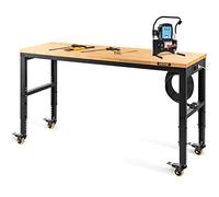 VEVOR Banco de Trabajo de Altura Ajustable 79-104 cm Banco para Taller Escritorio de Tablón de Roble 122x51 cm Marco de Acero Mesa de Trabajo con Ruedas Carga de 720 kg para Garajes Talleres Oficinas