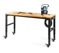 VEVOR Banco de Trabajo de Altura Ajustable 79-104 cm Banco para Taller Escritorio de Tablón de Roble 122x51 cm Marco de Acero Mesa de Trabajo con Ruedas Carga de 720 kg para Garajes Talleres Oficinas