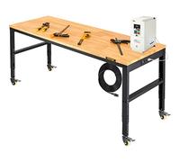 VEVOR Banco de Trabajo de Altura Ajustable 80-105 cm Banco para Taller Escritorio de Tablón de Roble 155x51 cm Marco de Acero Mesa de Trabajo con Ruedas Carga de 720 kg para Garajes Talleres Oficinas