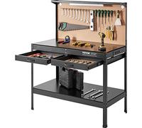 VEVOR Banco de Trabajo Multifuncional 120x60 cm con Tablero de Trabajo Tomas de Corriente Estructura de Acero A3 Cable de 1,5 m Puertos USB, 30 Ganchos Capacidad de Carga 100 kg para Garaje, Taller