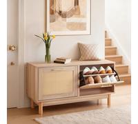 VEVOR Banco de Zapatero 100 x 30 x 53 cm Organizador de Zapatos Capacidad de Carga 136 kg Zapatero con Cajones Abatibles, 4 Compartimentos, 2 Puertas de Ratán para Entrada de Puerta, Sala de Estar