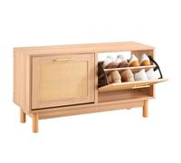 VEVOR Banco de Zapatero 100 x 30 x 53 cm Organizador de Zapatos Capacidad de Carga 136 kg Zapatero con Cajones Abatibles, 4 Compartimentos, 2 Puertas de Ratán para Entrada de Puerta, Sala de Estar
