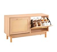 VEVOR Banco de Zapatero 100 x 30 x 53 cm Organizador de Zapatos Capacidad de Carga 136 kg Zapatero con Cajones Abatibles, 4 Compartimentos, 2 Puertas de Ratán para Entrada de Puerta, Sala de Estar