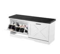 VEVOR Banco de Zapatero 1000 x 305 x 475 mm Zapatero con Cojín Capacidad de Carga 200 kg Organizador de Zapatos con Cajones Abatibles, para Entrada de Puerta, Pasillo, Sala de Estar, Blanco y Negro