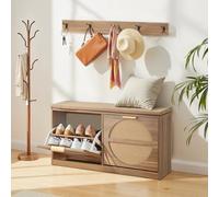 VEVOR Banco de Zapatero 988 x 240 x 500 mm Zapatero con Cojín Capacidad de Carga 200 kg Organizador de Zapatos con Cajones Abatibles, 4 Compartimentos para Entrada de Puerta, Pasillo, Sala de Estar