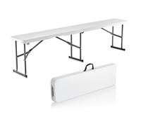 VEVOR Banco Plegable de Plástico Portátil de 183 mm, Banco de Exterior Impermeable de HDPE, Asiento de Comedor para Pícnic y Camping con Asa de Transporte, Blanco, 1820 x 280 x 430 mm, 2 Unidades