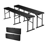 VEVOR Banco Plegable Portátil 2 Piezas Banco de Camping 182,5 x 28 x 43 cm Fabricado en HDPE con Patas de Metal con 2 Bolsas de Transporte, Asiento Plegable Catering para Camping, Pícnics, Negro