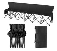 VEVOR Banco Plegable Portátil Lateral de 6 Asientos para Acampar al Aire Libre con Bolsa Transporte y Respaldo, Pesca, Asiento Instantáneo sin Ensamblaje, Negro, 2390 x 440 x 835 mm, Tela Oxford 600D
