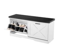VEVOR Banco Zapatero con Asiento 100 cm Banco para Recibidor 2 Niveles | Almacenamiento para Entradas, Salones, Dormitorios, Cajones Abatibles, Puerta de Ratán, Cojín Acolchado, Capacidad de 200 kg