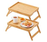 VEVOR Bandeja de Cama para Desayuno 2 Piezas Bandeja para Comida con Patas Plegables, Mesa de Cama Multifunción de Bambú, Panel de MDF, Soporte para Ordenador Portátil, Dibujo, Sofá, Comer, 40x28 cm