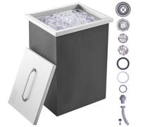 VEVOR Bandeja de Hielo Empotrada 25,3 L 355x305x461 mm Caja de Hielo Aislada con Tapa de Acero Inoxidable Conservador de Cubitos de Hielo para Bebidas Cervezas Frías Cocina al Aire Libre Bar Hogar