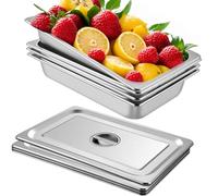 VEVOR Bandeja Rectangular de Acero Inoxidable, 50 x 30 x 10 cm, 4 Piezas | Para Alimentos Fríos y Calientes, con Tapas, Capacidad de 52 L, Esquinas Redondeadas, para Porciones de Catering, Pasteles