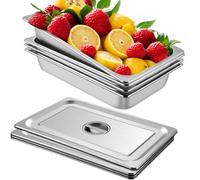 VEVOR Bandeja Rectangular de Acero Inoxidable, 53,7 x 33 x 9,5 cm 4 Piezas Bandeja Honda, Rectangular para Servir, Bandeja Profunda Bandeja de Acero Inoxidable, Bandeja para Arroz al Vapor con Tapas