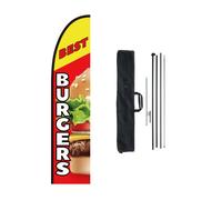 VEVOR - Bandera publicitaria de plumas para restaurante de hamburguesas con kit de mástil, banderas publicitarias para exteriores de negocios, incluye 1 bandera tipo pancarta, 1 mástil, 1 estaca para 
