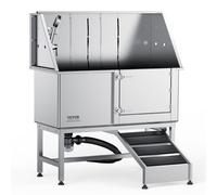 VEVOR Bañera de Acero Inoxidable para Perros Gatos 127 x 58 x 151 cm Bañera Peluquería Canina para Mascotas hasta 1270 mm Tina de Aseo Capacidad de 150 kg con Caja de Jabón Grifo Rampa Derecha
