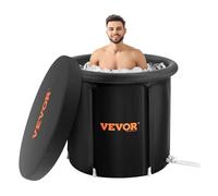 VEVOR Bañera de Hielo de 900 x 750 mm para Terapia de Agua Fría para Deportistas, Piscina de Inmersión Portátil para Exteriores con Barril de Hielo para Recuperación, 370 L con Cubierta, Negro