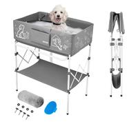 VEVOR Bañera Elevada para Perros Gatos con Soporte, Bañera Plegable Portátil para Mascotas Pequeñas y Medianas hasta 30 kg, Estación de Baño con Estructura en X, Desagüe, Estante y Barra para Toallas