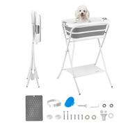 VEVOR Bañera Elevada para Perros Gatos Pequeños con Soporte, Bañera Plegable Portátil 2 en 1 para Mascotas de 1,8 a 8 kg, Estación de Baño con Estructura en X, Desagüe con Manguera, Uso en Mesa Suelo