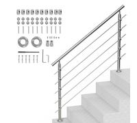 VEVOR Pasamanos de Escalera 150 cm Barandilla de Escalera para Escalones Exteriores de Acero Inoxidable 5 Travesaños con Kit de Instalación Barra de Agarre para Personas Mayores, Porche, Patio