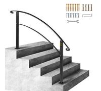 VEVOR Barandilla de Escalera 5 Peldaños, 120,5 cm, Hierro Forjado Negro, Pasamanos de Escalera Exterior, con Diseño Curvo para Hormigón, Ladrillo y Madera, Porches, Jardines, Balcones y Garajes