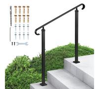 VEVOR Barandilla de Escalera Exterior de Acero al Carbono Pasamanos para 2-3 Escalones Carga de 100 kg con Kit de Instalación para Personas Mayores, Escalones de Concreto, Porche, Patio, Negro