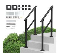 VEVOR Barandilla de Escalera para Pasamanos de Escalera 2-3 Escalones 2 PCS con Kit de Instalación Tubo Cuadrado de Acero al Carbono para Personas Mayores, Escalones de Concreto, Porche, Patio, Negro